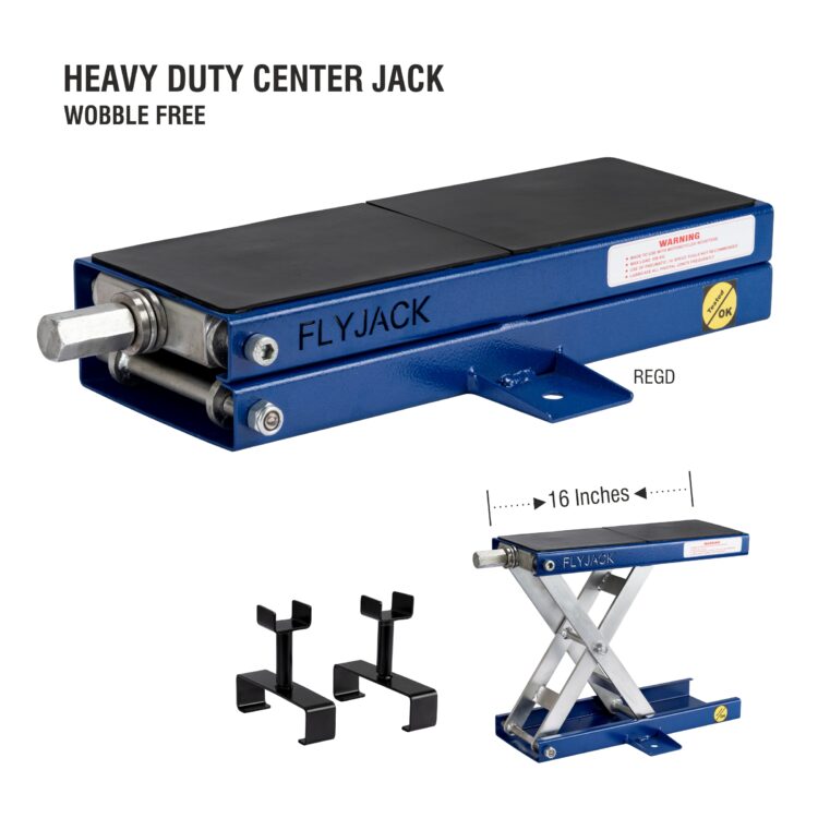 Center Jack, Flyjack, Center Jack blue, Scissor jack, Motorcycle jack, Bike jack, Bike stand, Motorcycle lift, Lift table,